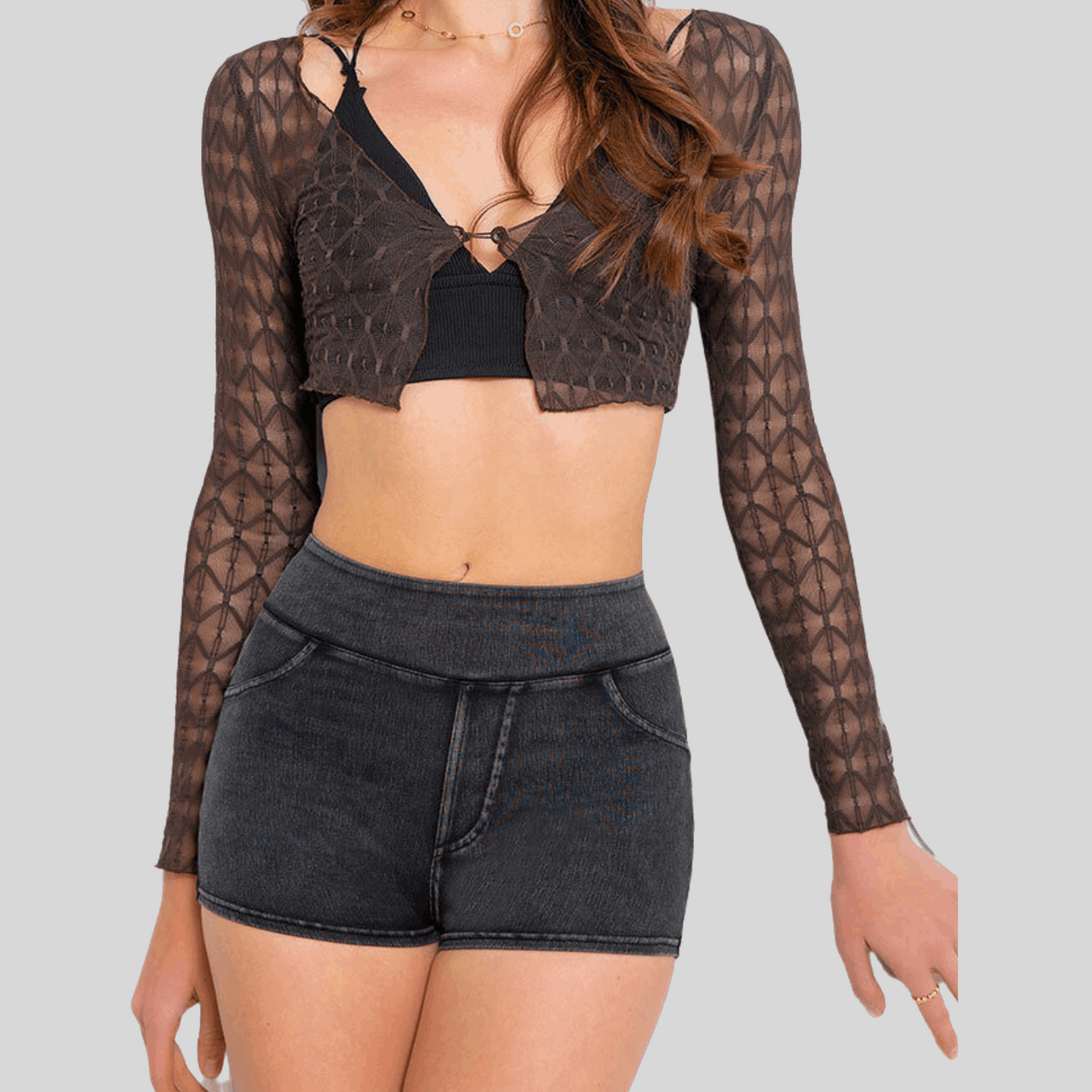 High-Waist Sculpting Denim Shorts - Alzya