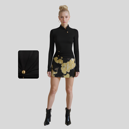 Top drapé à boutons métalliques