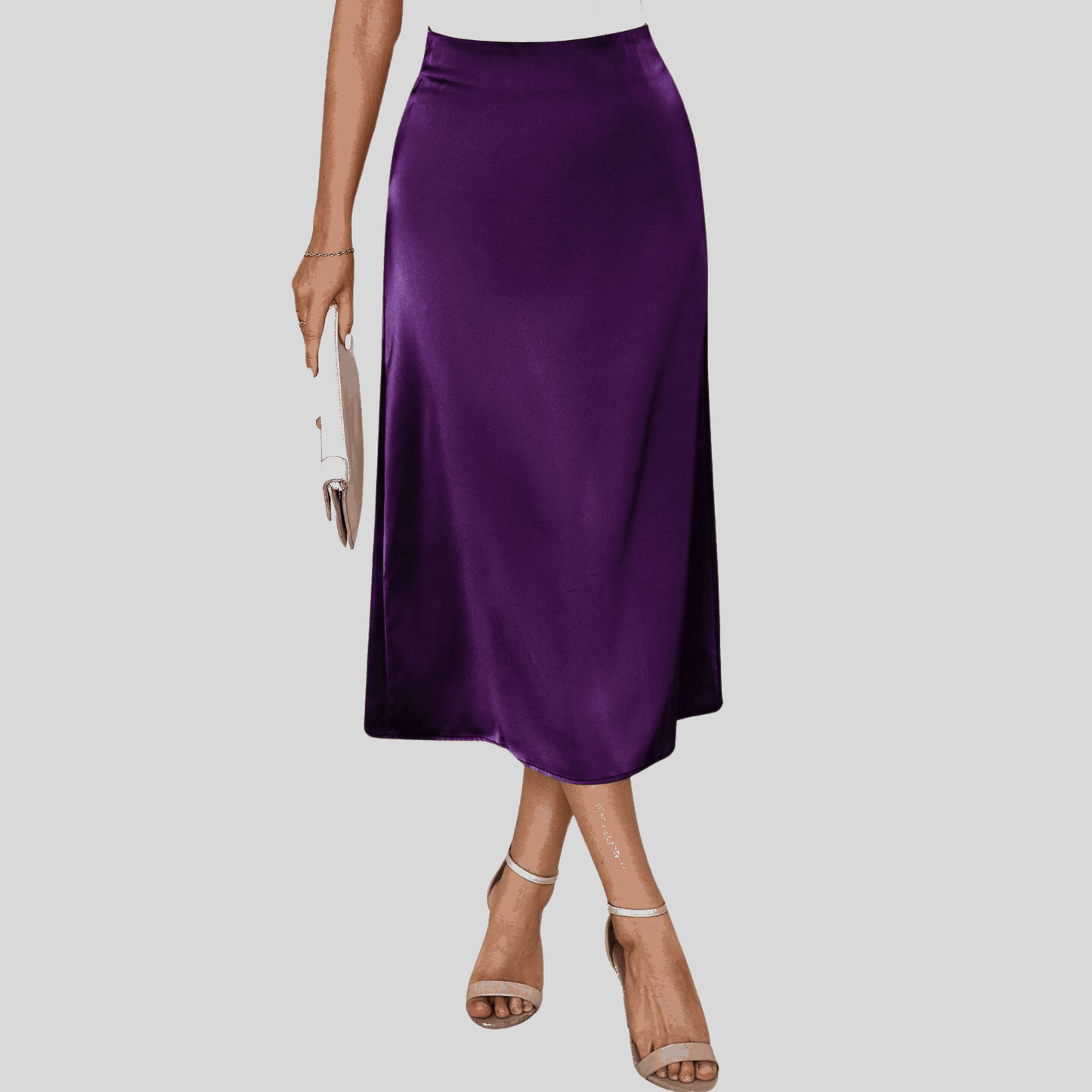 Elegant Satin A-Line Midi Skirt - New Collection - Alzya