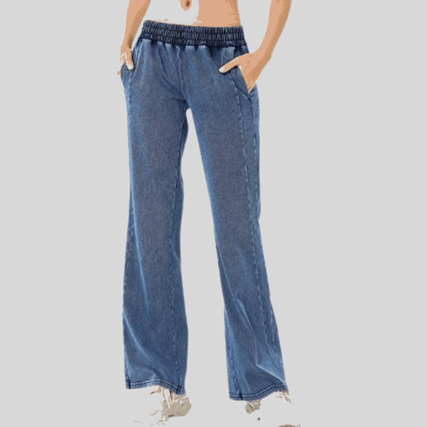 Alzya™ Wide-Leg Denim Pants – High-Waisted Elastic Waistband, No Button or Zipper Design - Alzya