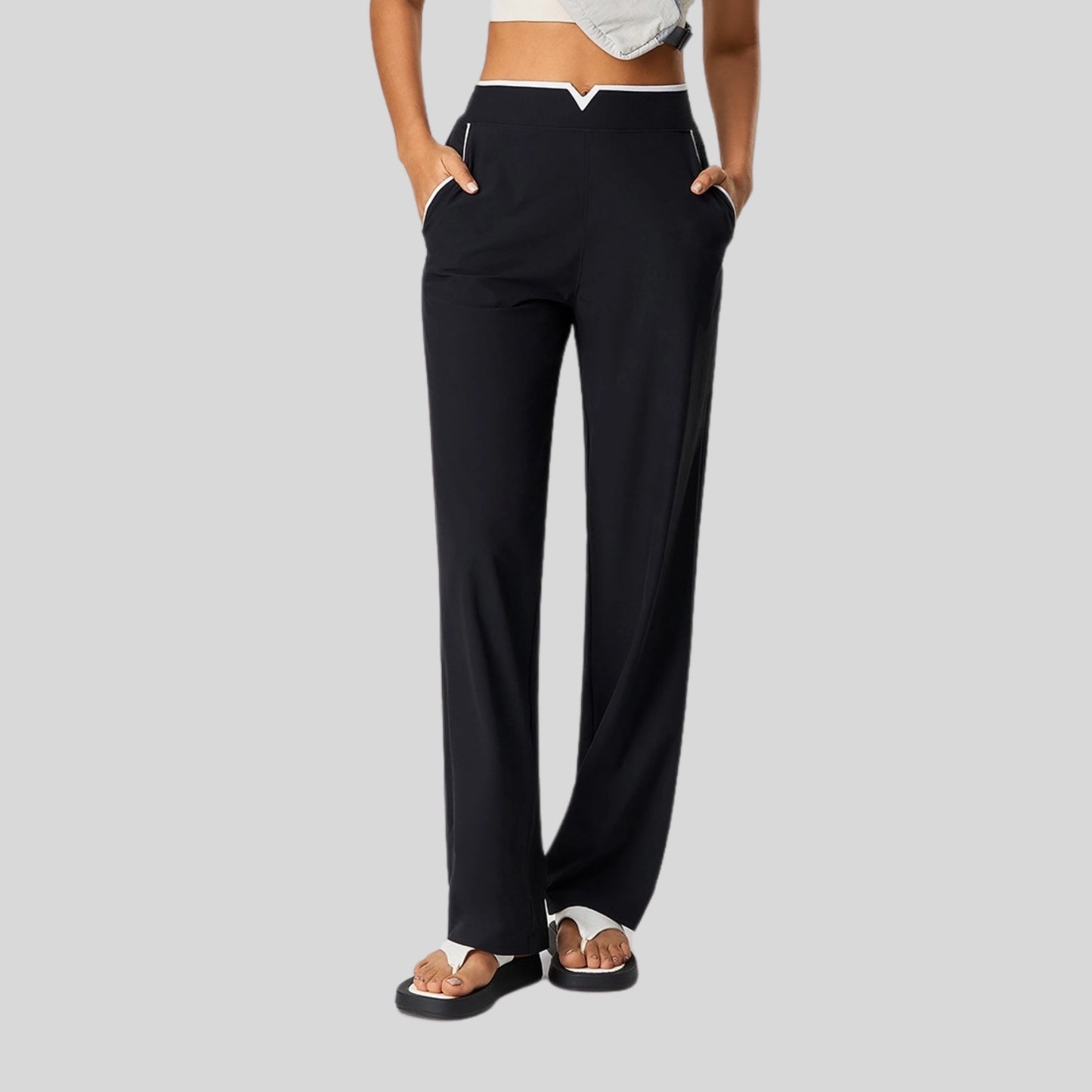 Alzya® High-Waisted Pants – Contrast Elastic Waistband, Fluid Fit & Zero Fastening