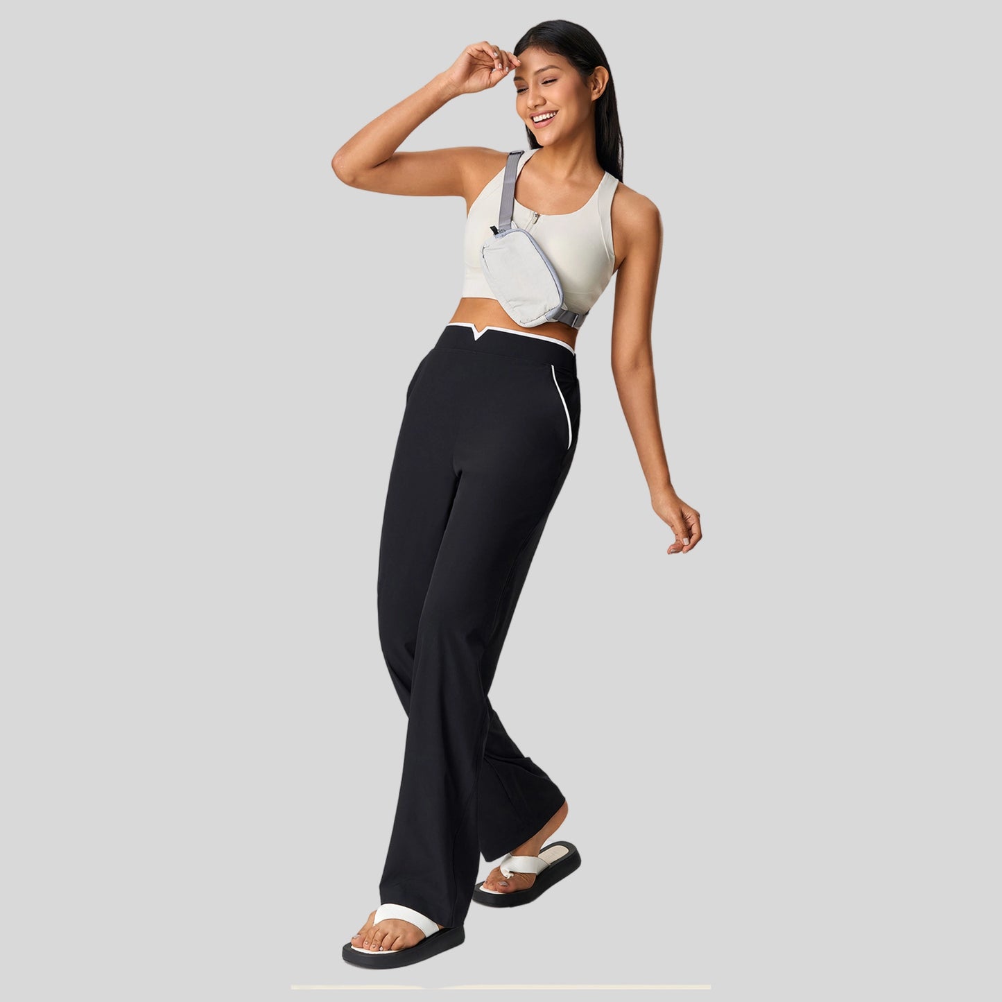 Alzya® High-Waisted Pants – Contrast Elastic Waistband, Fluid Fit & Zero Fastening