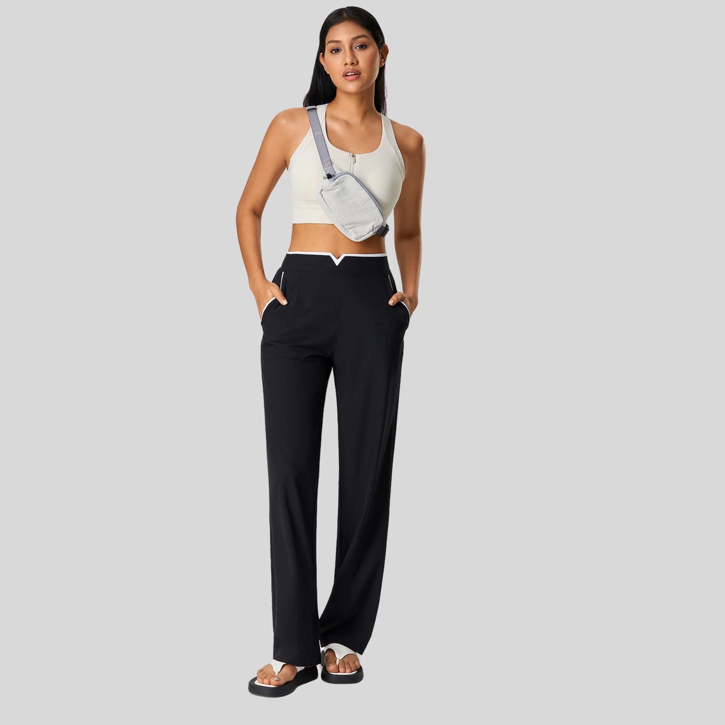 Alzya® High-Waisted Pants – Contrast Elastic Waistband, Fluid Fit & Zero Fastening