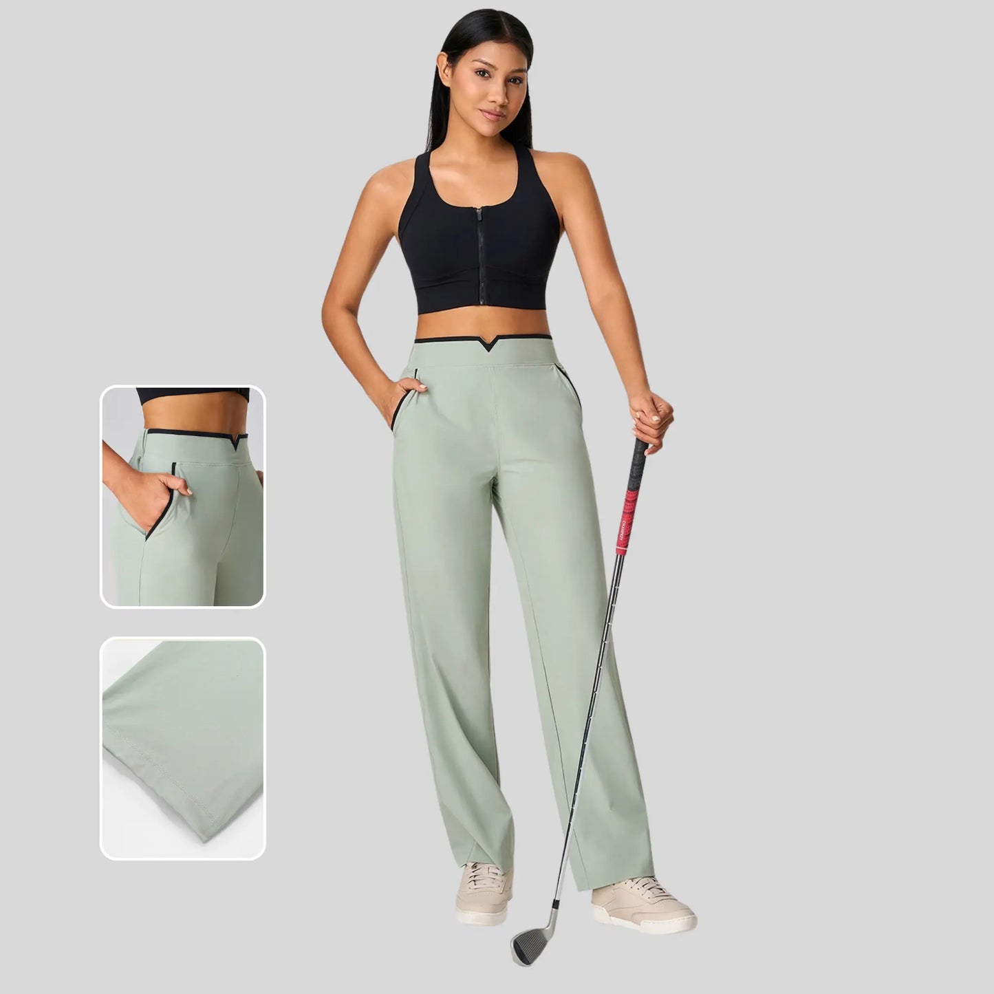 Alzya® High-Waisted Pants – Contrast Elastic Waistband, Fluid Fit & Zero Fastening