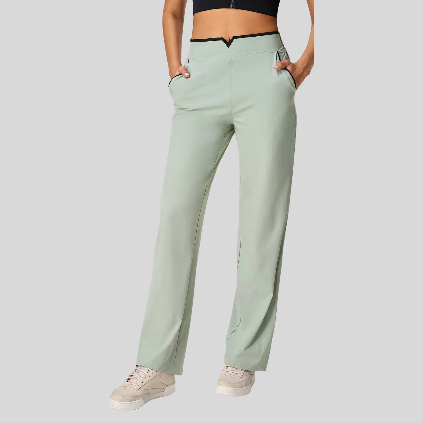 Alzya® High-Waisted Pants – Contrast Elastic Waistband, Fluid Fit & Zero Fastening