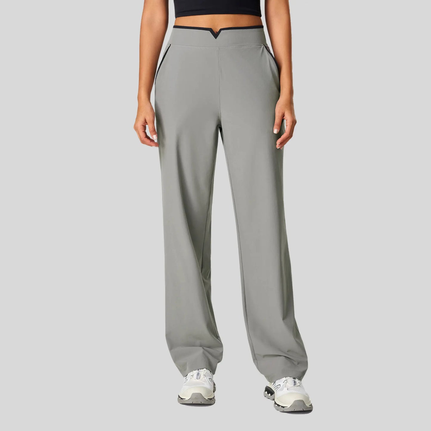 Alzya® High-Waisted Pants – Contrast Elastic Waistband, Fluid Fit & Zero Fastening