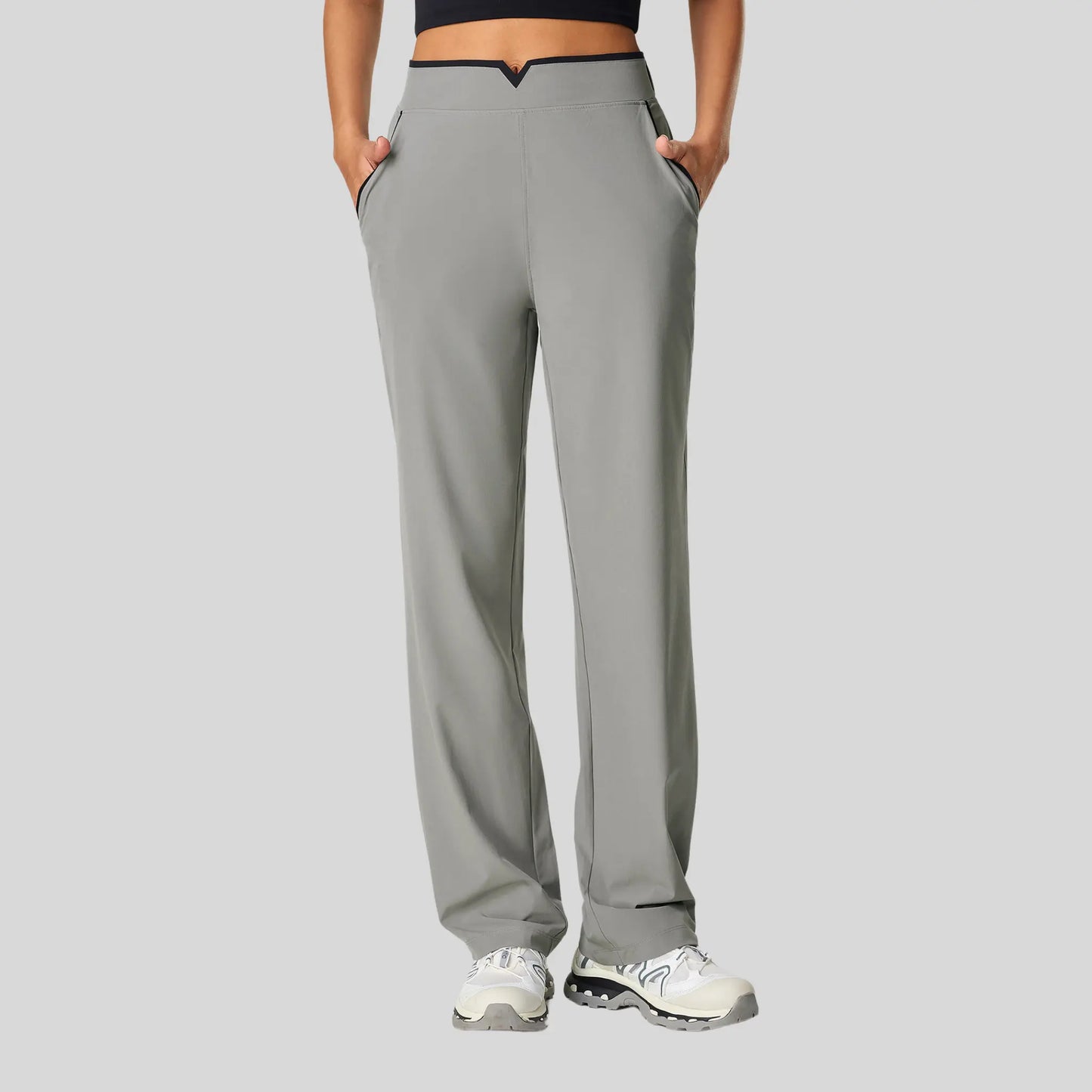 Alzya® High-Waisted Pants – Contrast Elastic Waistband, Fluid Fit & Zero Fastening