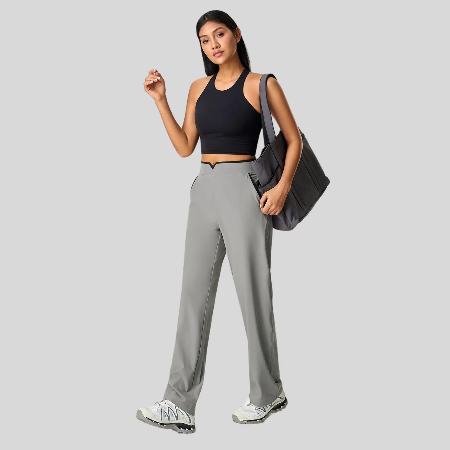 Alzya® High-Waisted Pants – Contrast Elastic Waistband, Fluid Fit & Zero Fastening