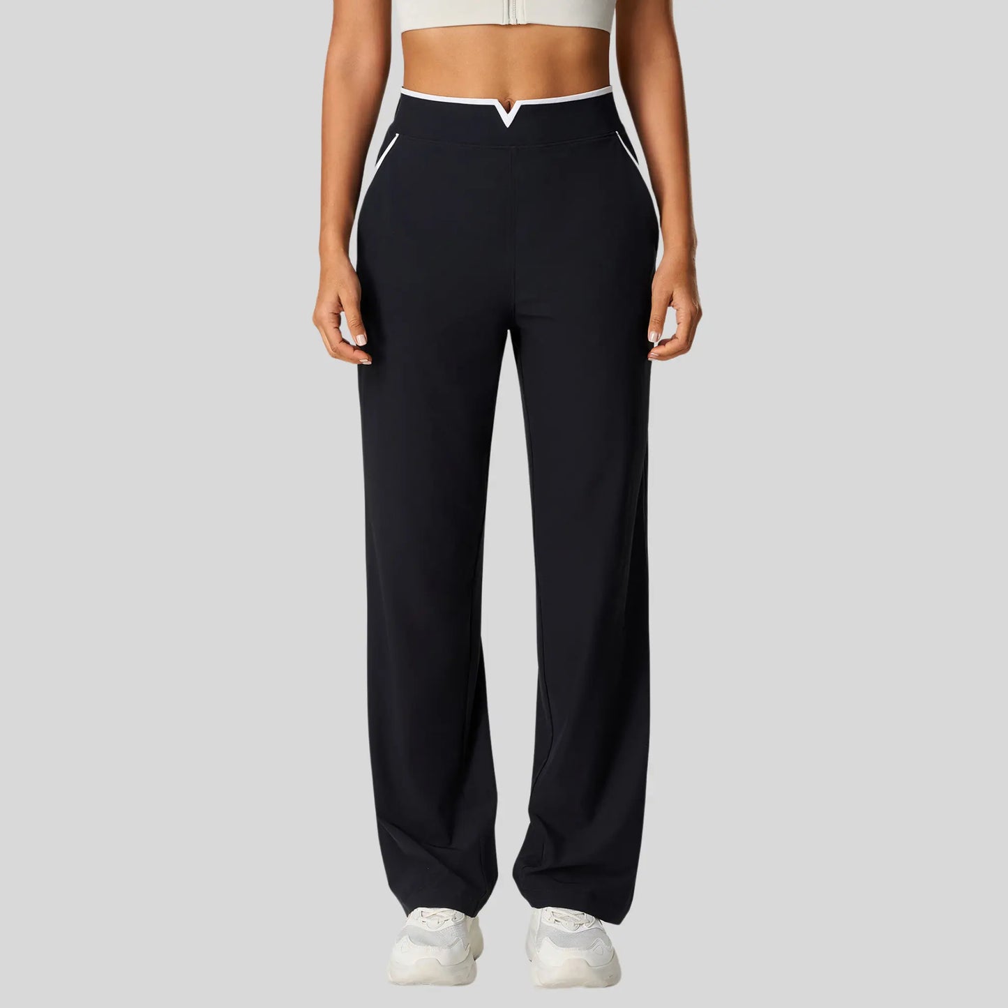 Alzya® High-Waisted Pants – Contrast Elastic Waistband, Fluid Fit & Zero Fastening