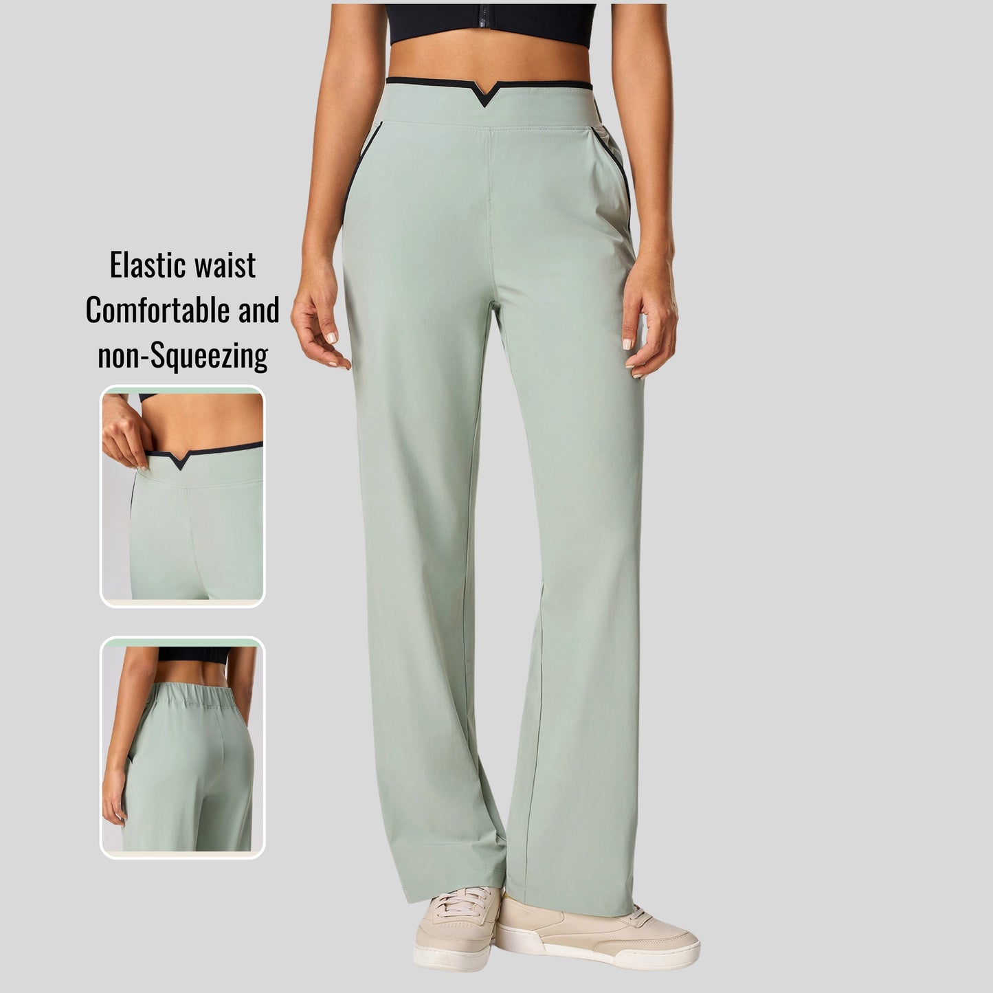 Alzya® High-Waisted Pants – Contrast Elastic Waistband, Fluid Fit & Zero Fastening