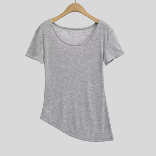 Short-Sleeve Top with Asymmetric Neckline, Women’s Elegant and Modern Style T-Shirt