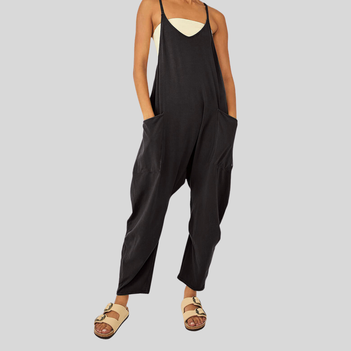 Effortless Elegance Loose Fit Jumpsuit with Zippered Pocket