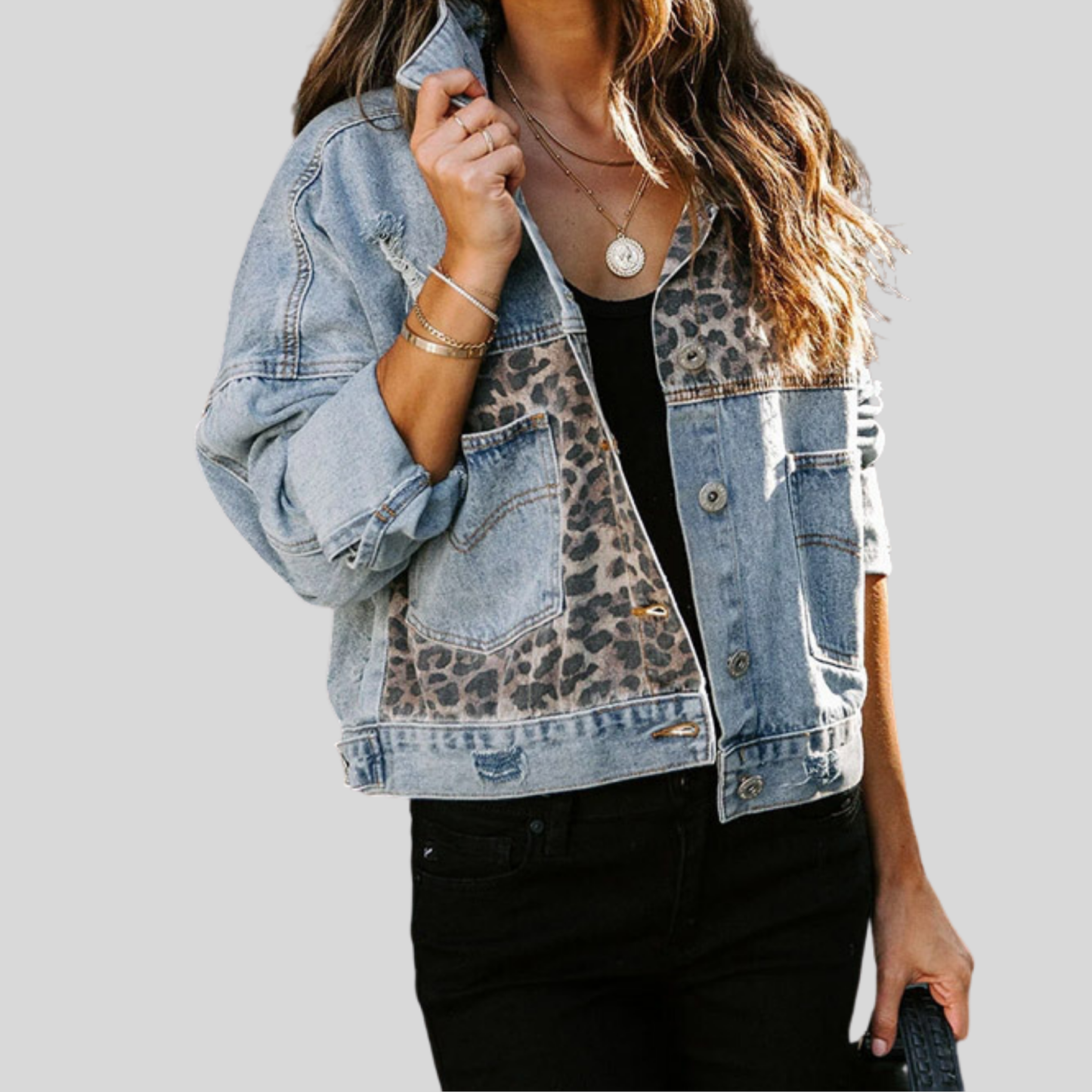 Oversized Leopard Denim Jacket