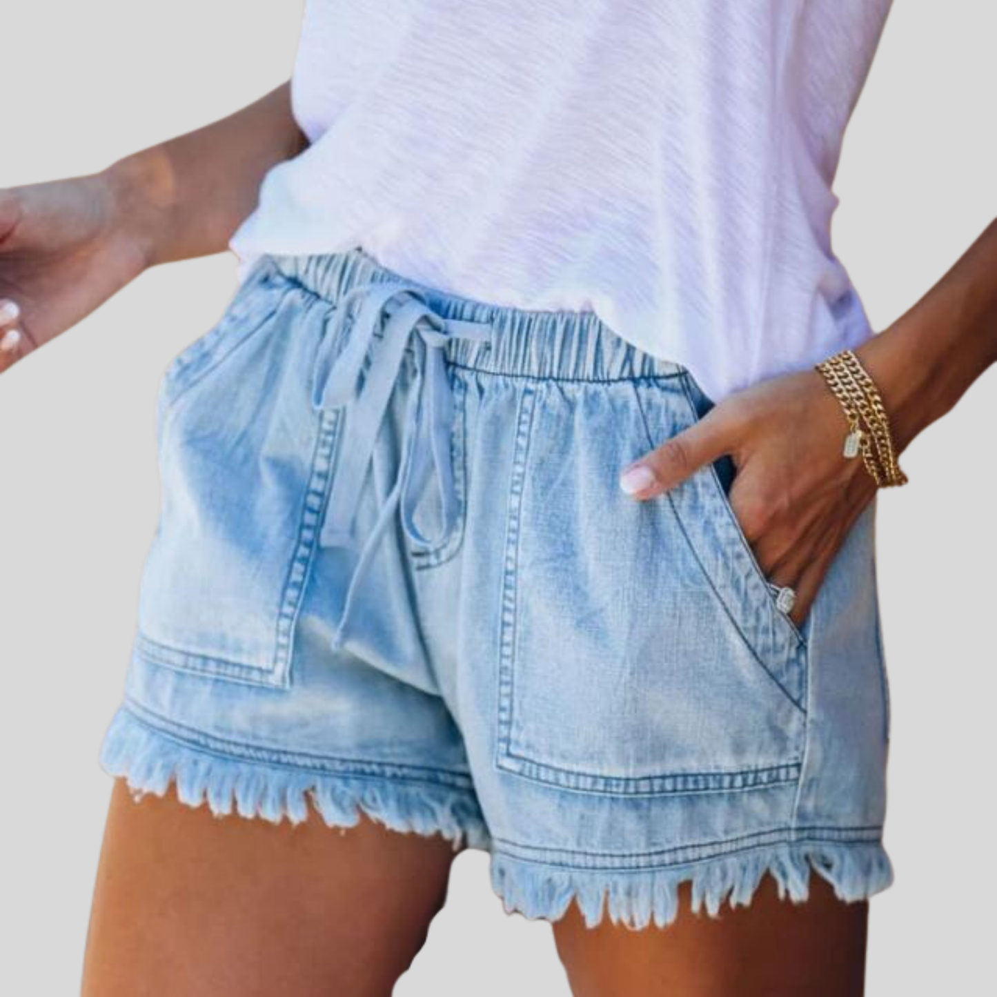 Effortless Chic Elastic-Waist Denim Shorts