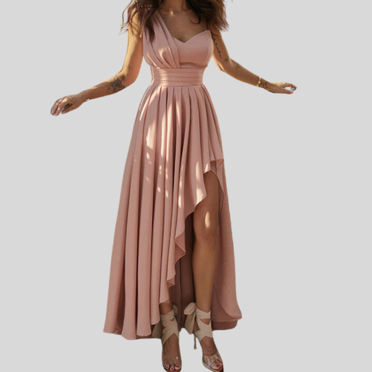 Asymmetrical Hem Chiffon Maxi Dress