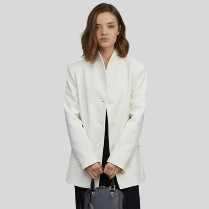 Alzya Black Oversized Blazer with High Collar White