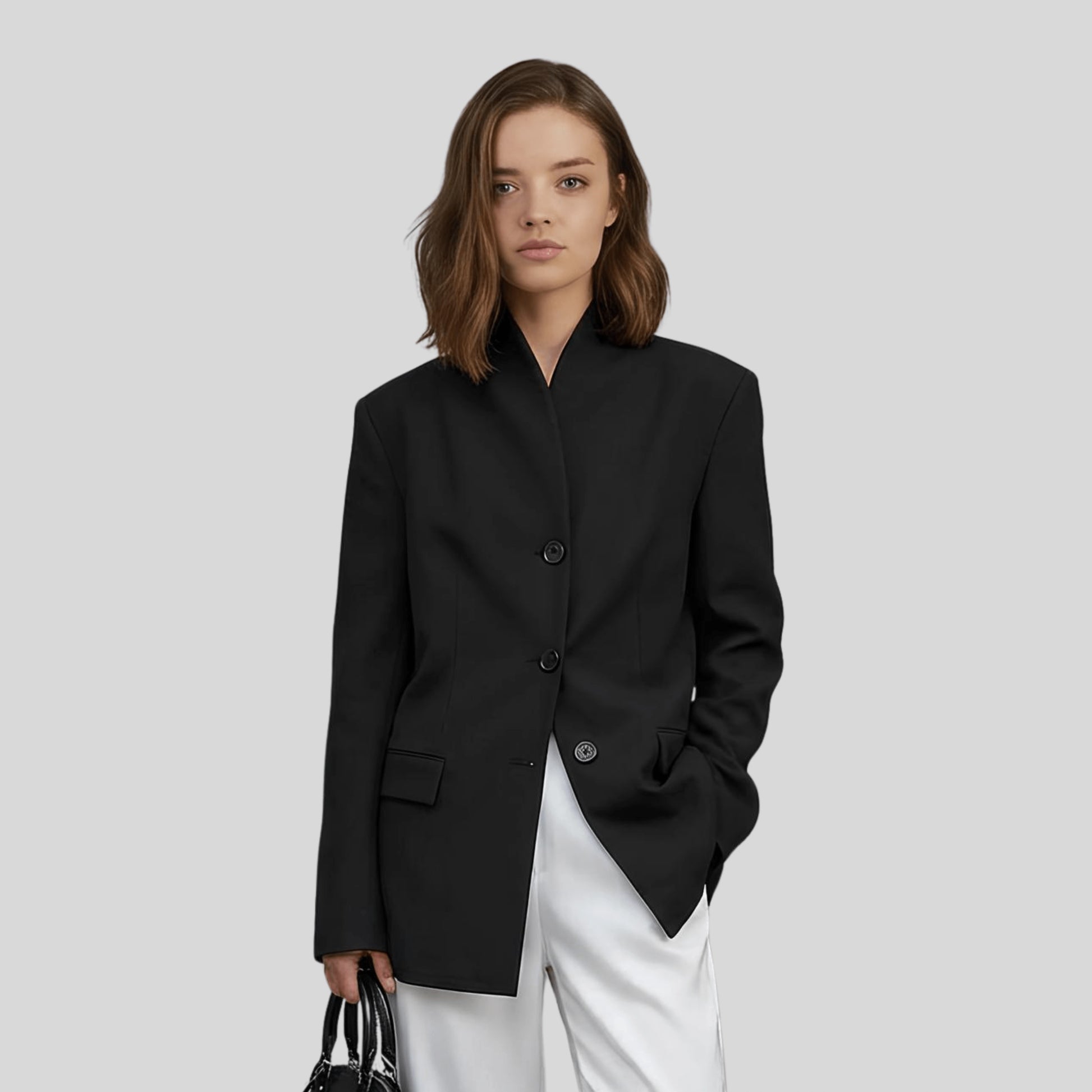 Alzya Black Oversized Blazer with High Collar black