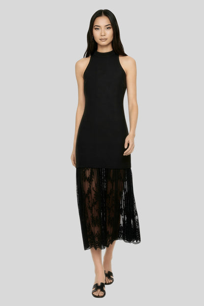 Robe longue sans manches avec ourlet en maille brodée