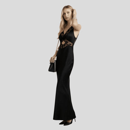 Elegant Long Lace-Trim Slip Dress