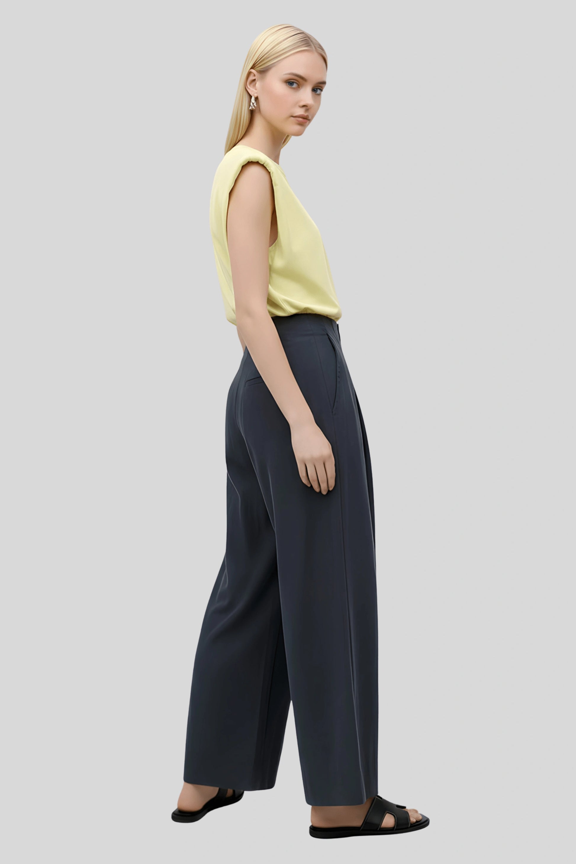 Alzya High-Waisted Wide-Leg Pants Modern Fit__Gray