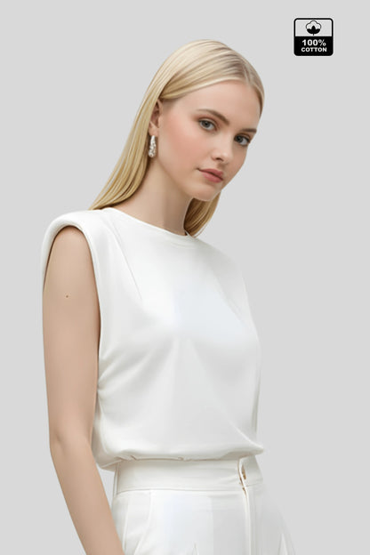 Alzya Sleeveless T-shirt with Padded Shoulders_White