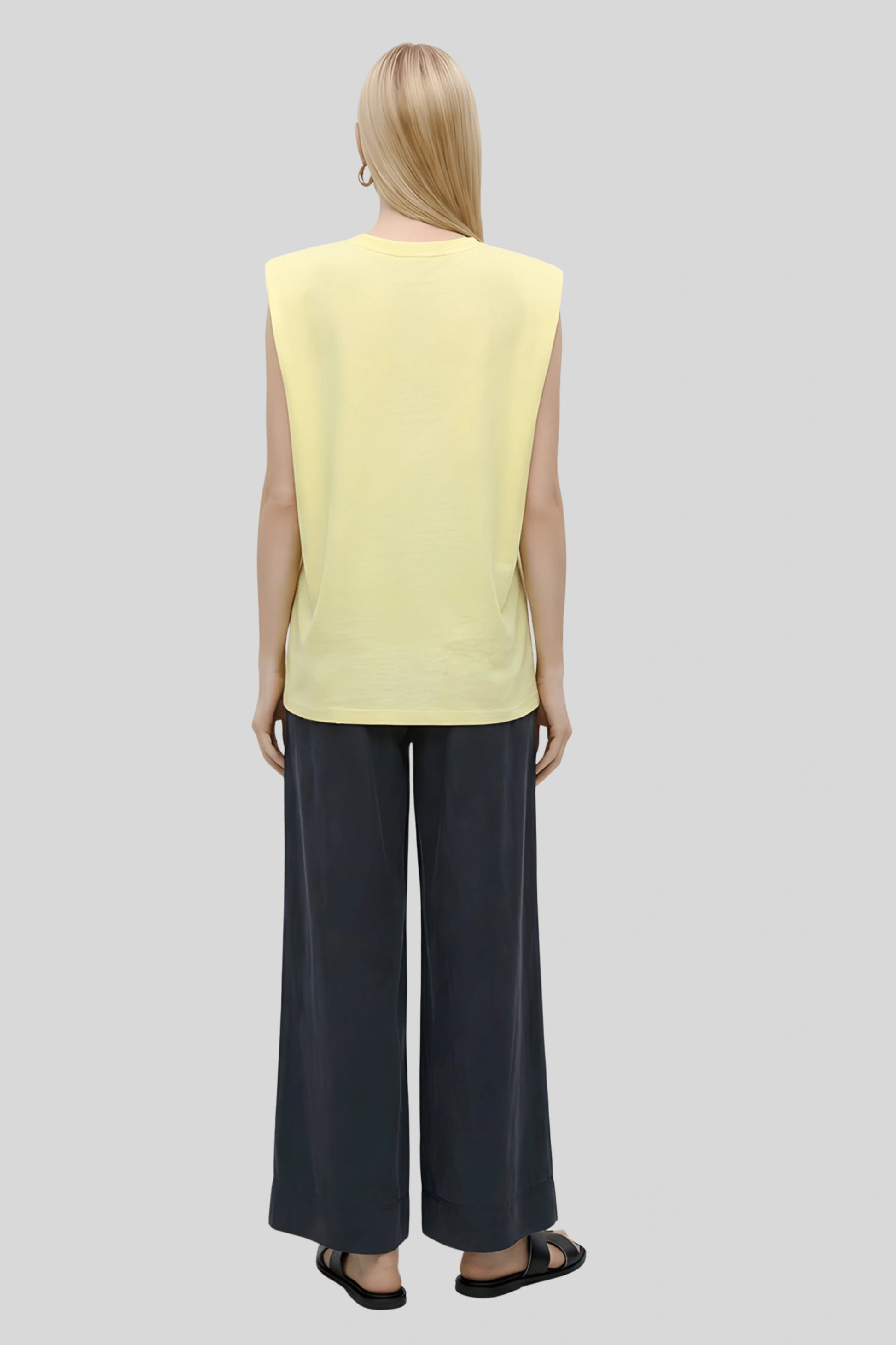 Alzya Sleeveless T-shirt with Padded Shoulders_Yellow