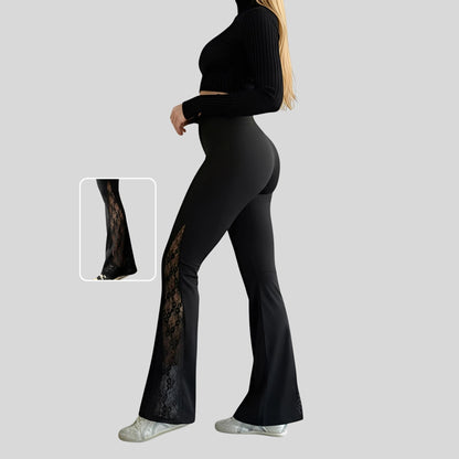 Alzya Women_s Nude Lace Flared Yoga Pants