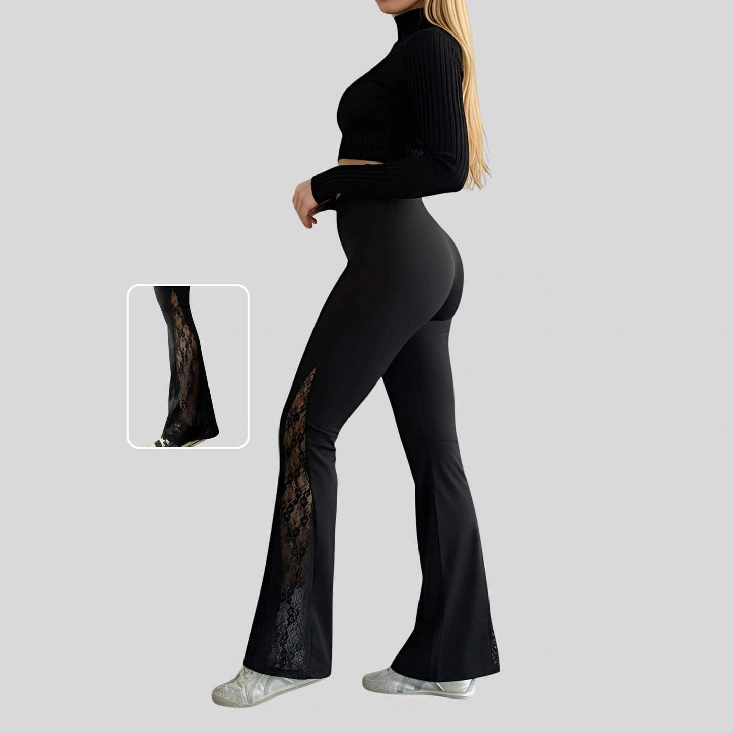 Alzya Women_s Nude Lace Flared Yoga Pants