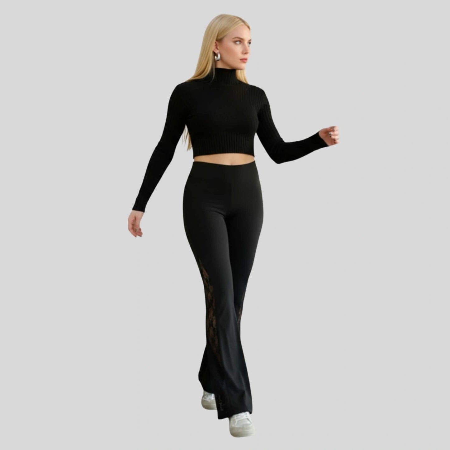 Alzya Women_s Nude Lace Flared Yoga Pants