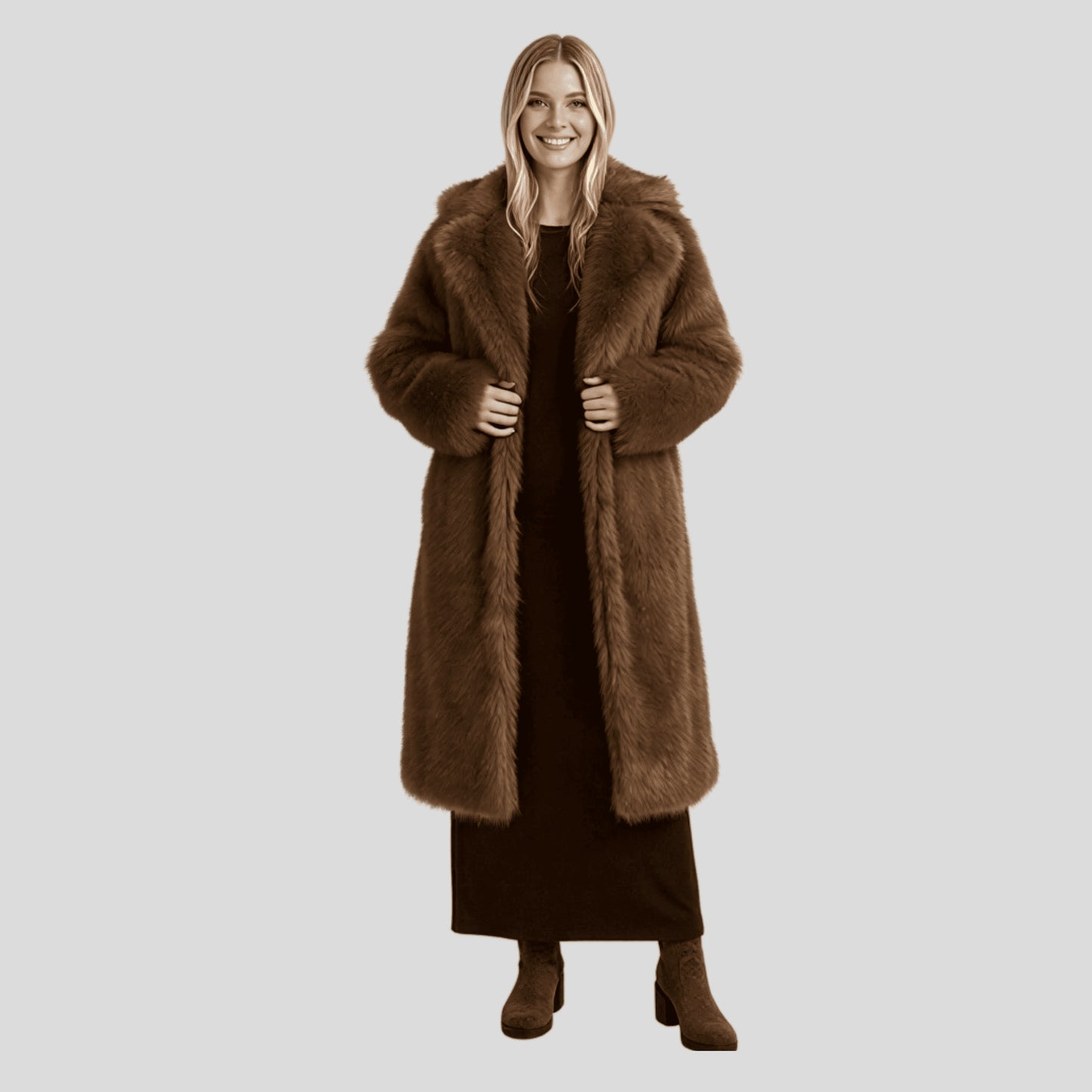 Alzya long faux fur coat warmth Brown 