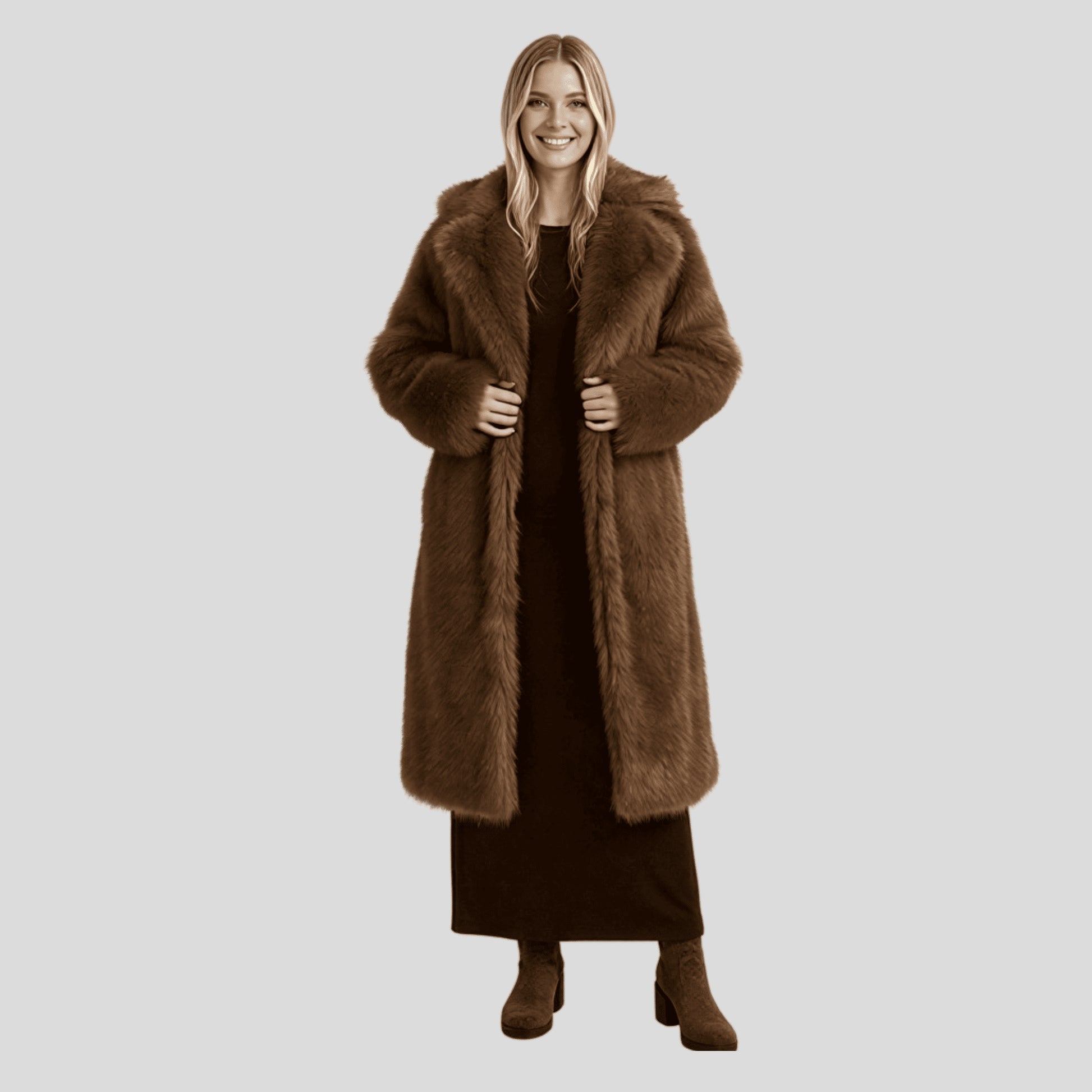 Alzya long faux fur coat warmth Brown 