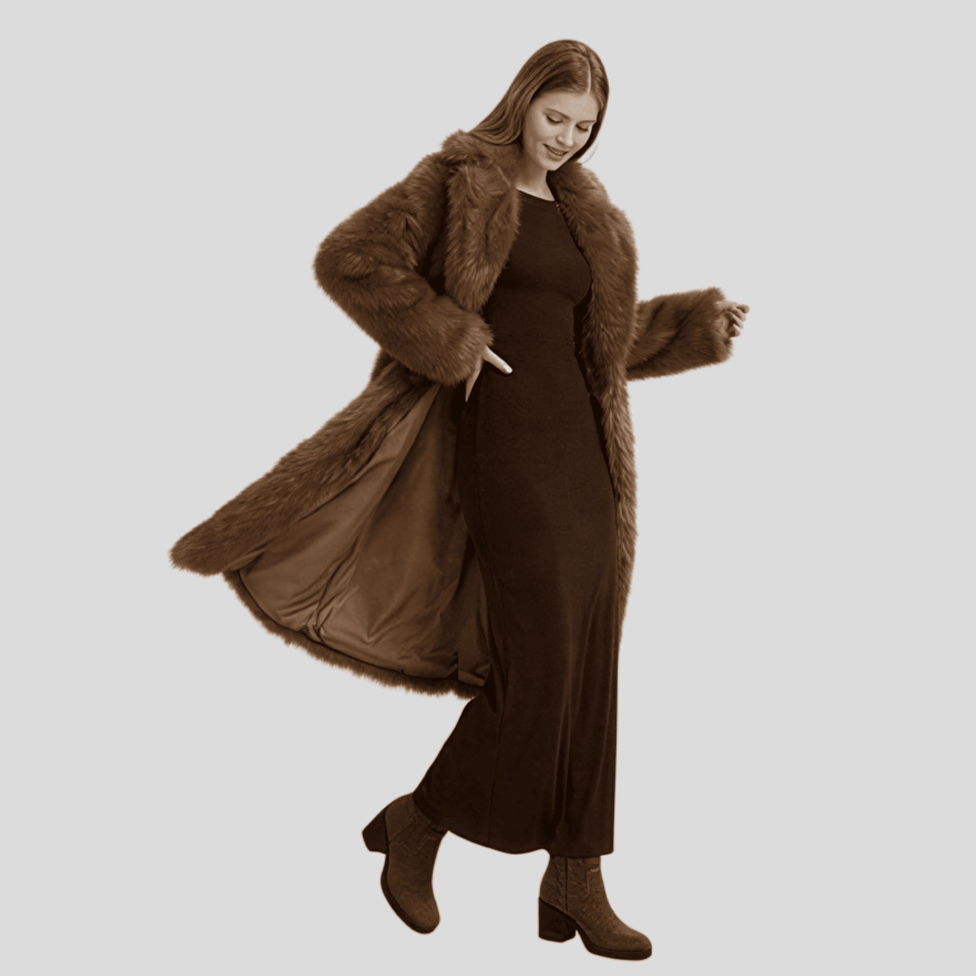 Alzya long faux fur coat warmth Brown (1)