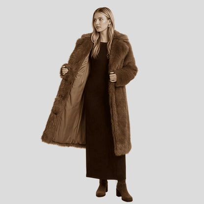 Alzya long faux fur coat warmth Brown 