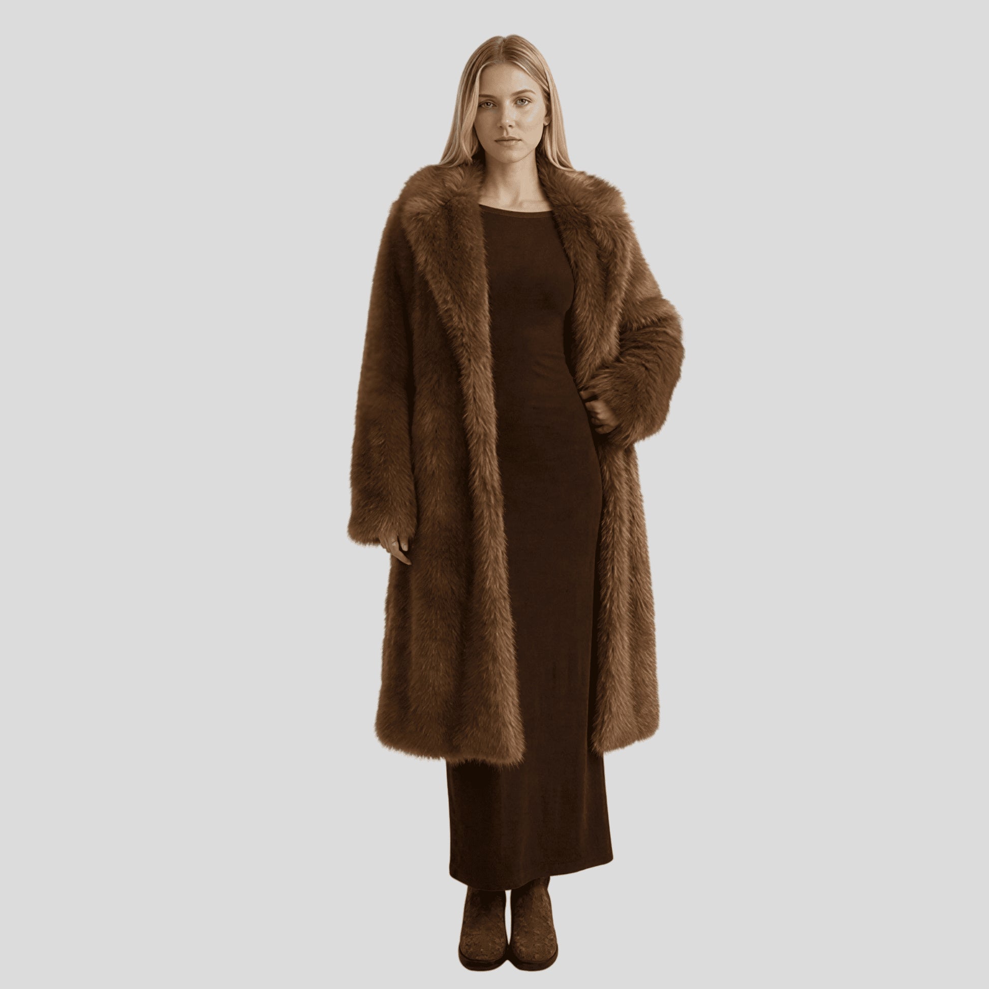 Alzya long faux fur coat warmth Brown 