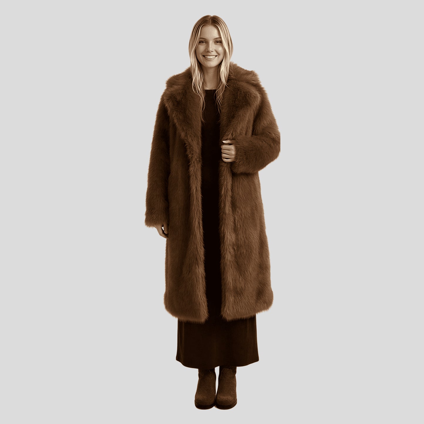 Alzya long faux fur coat warmth Brown 