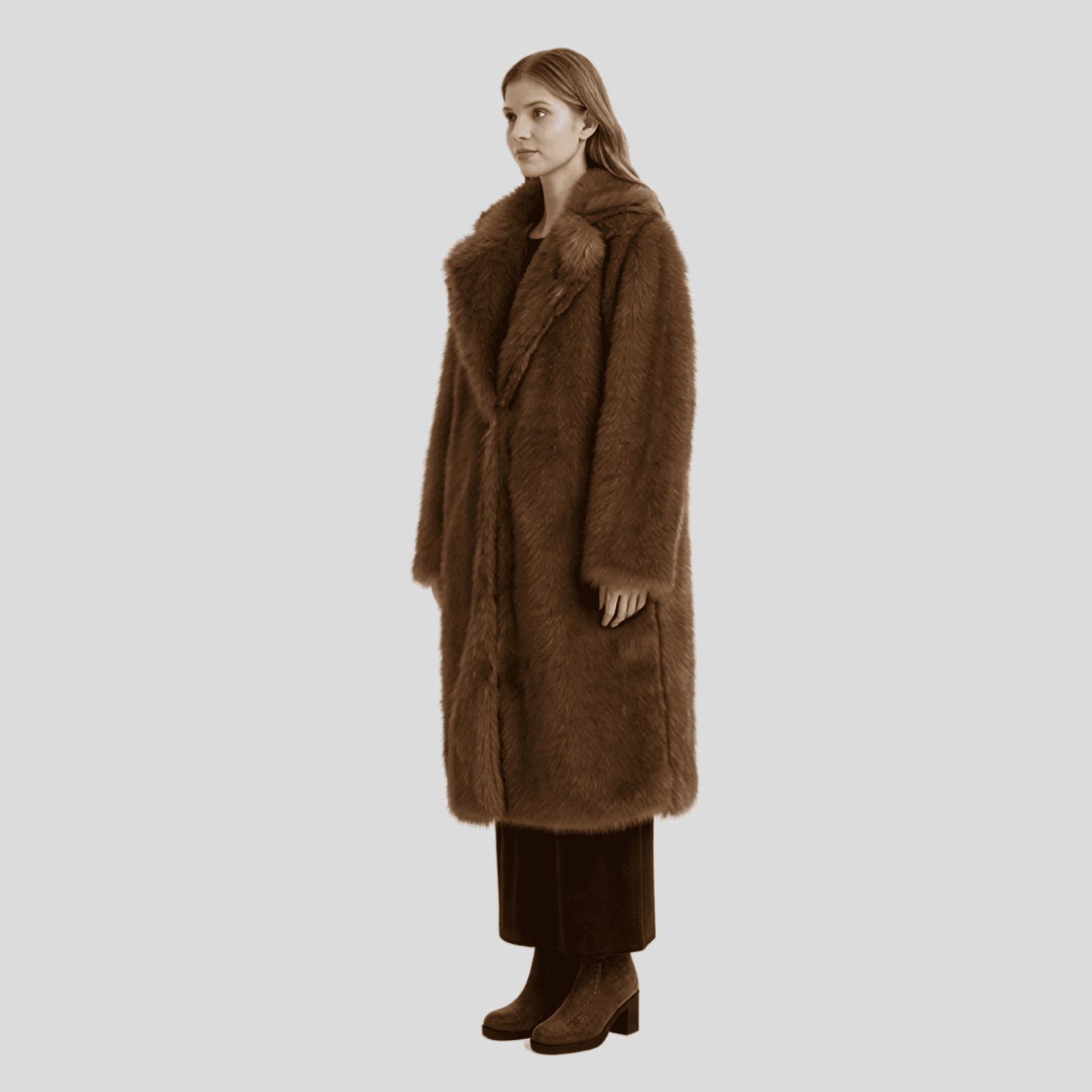 Alzya long faux fur coat warmth Brown 