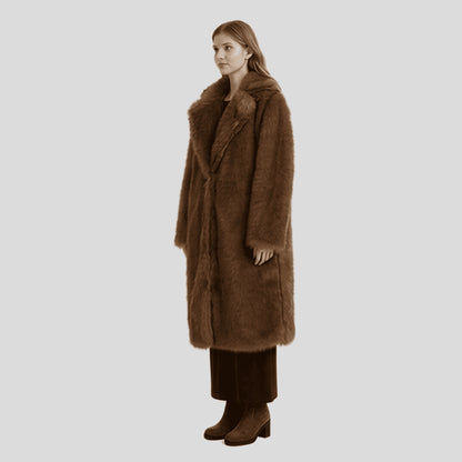 Alzya long faux fur coat warmth Brown 