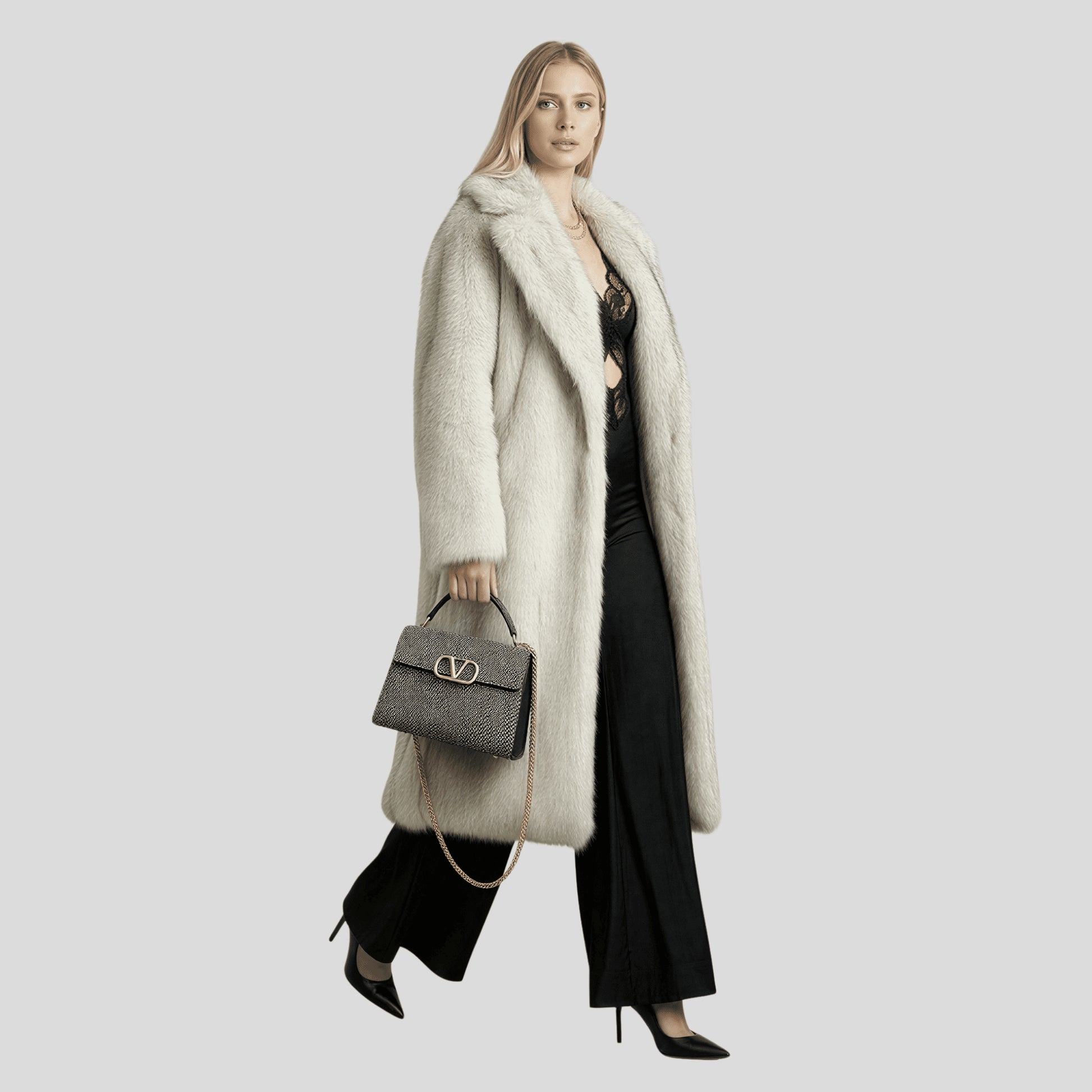 Alzya long faux fur coat warmth Gray