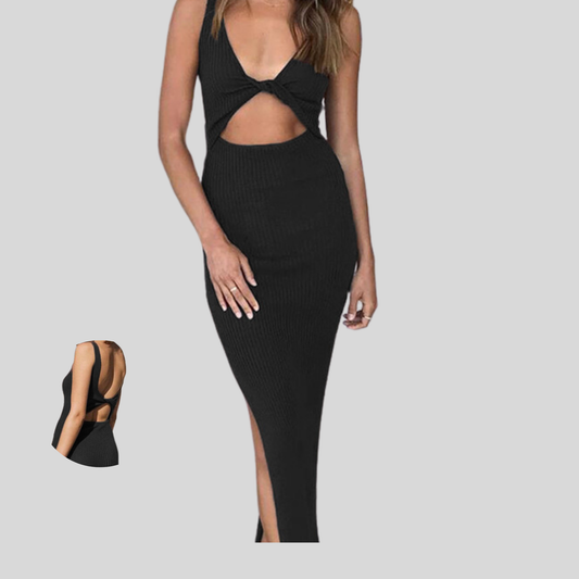 Twisted Cut-Out Midi Dress with Spaghetti Straps