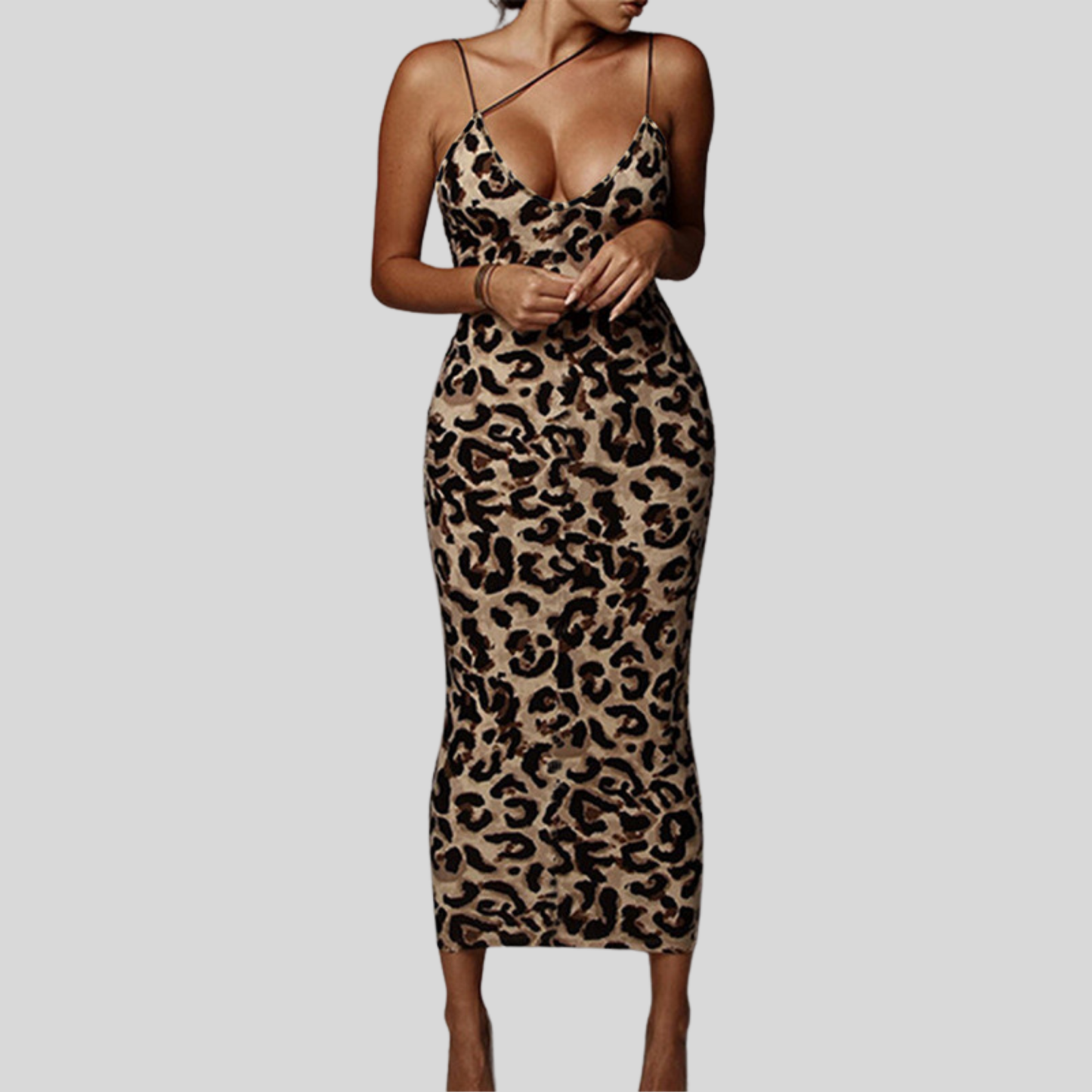 Leopard Print Backless Maxi Dress with Spaghetti Straps