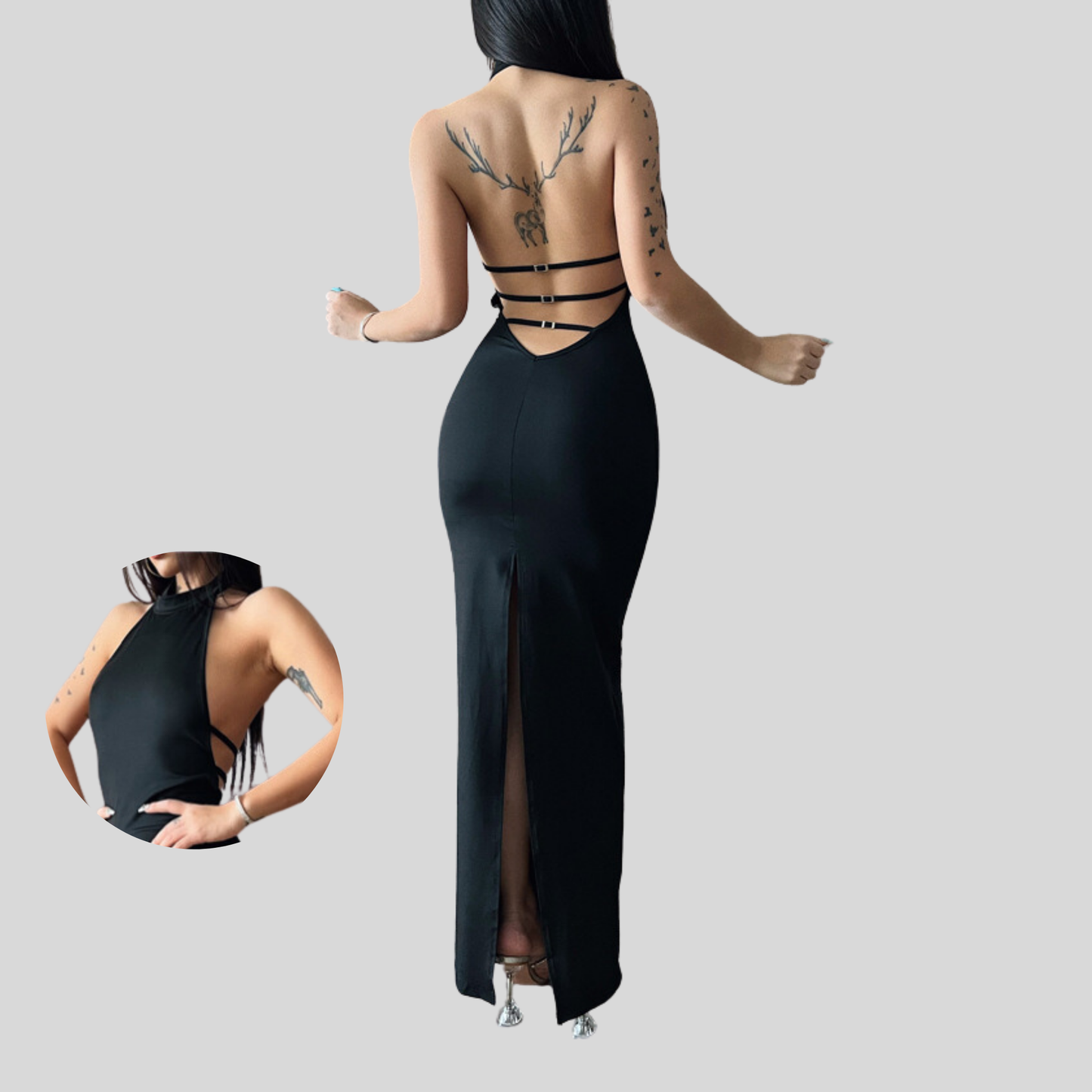 Halter Neck Bodycon Maxi Dress with Hip Slit