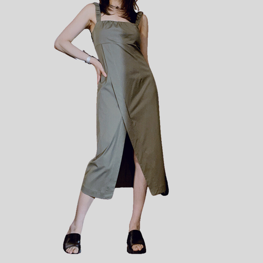 High-Slit Mercerized Cotton Dress