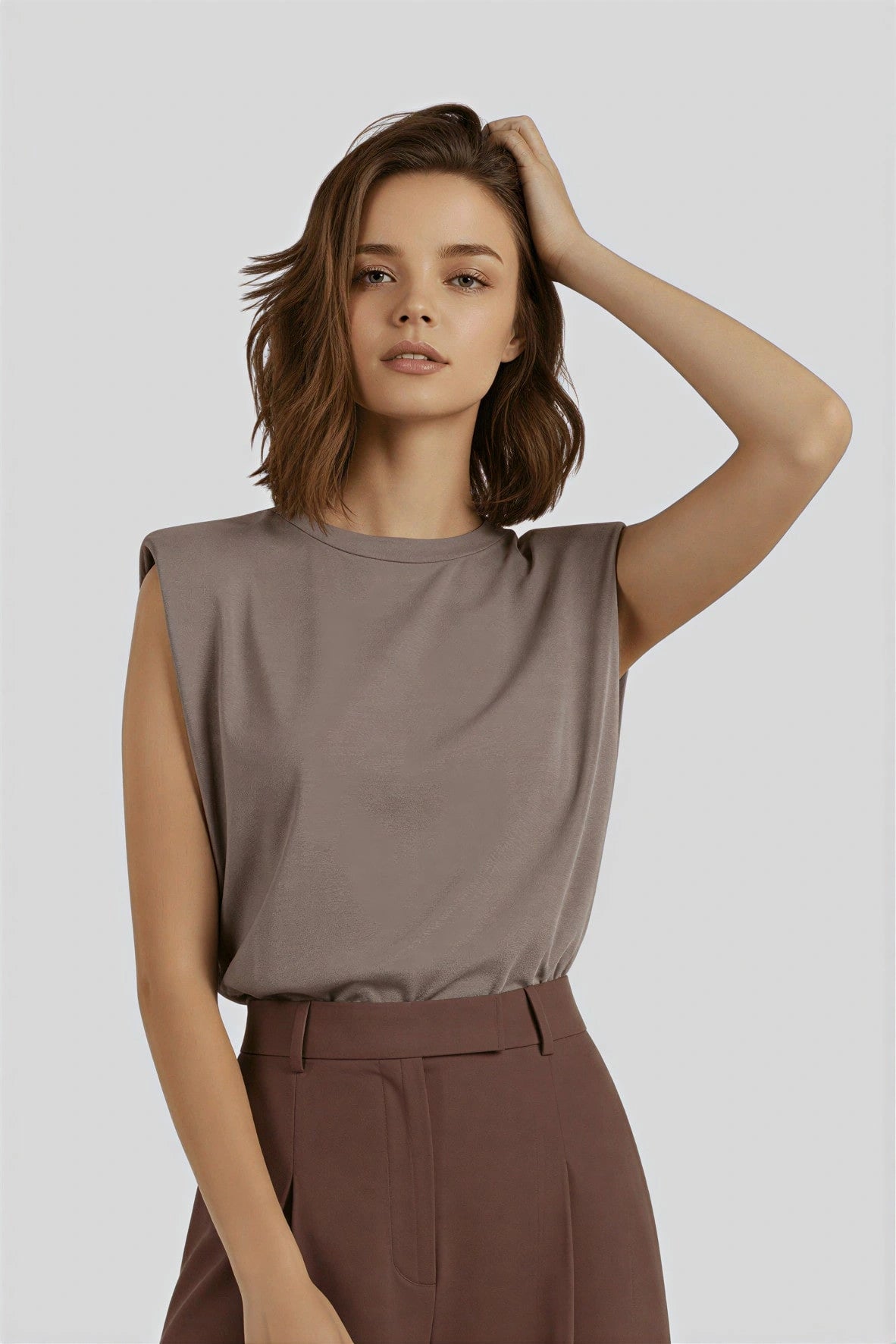 Sleeveless T-shirt, 100% Cotton_Khaki