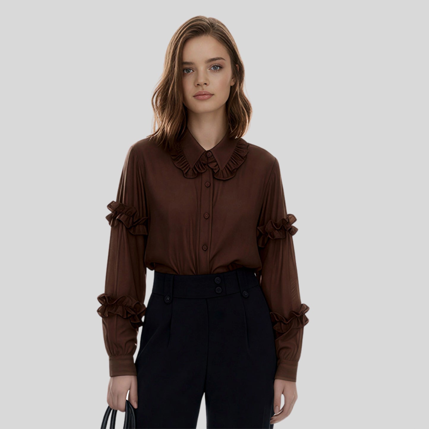alzya_Brown_Ruffled_Peter_Pan_Collar_Blouse brown